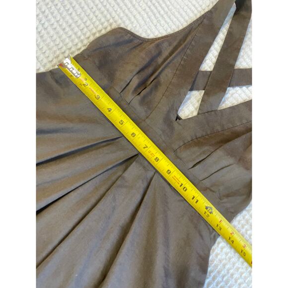 theory Olive Green/ Brown Linen Blend V Neck Cross Back Mini Sundress Size 2 Y2K - Picture 6 of 14
